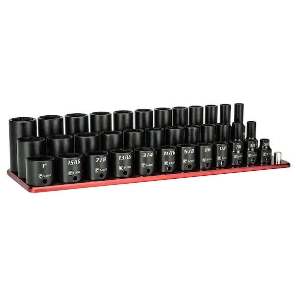 3/8in. Drive Shallow, Semi-Deep Deep Impact Socket Set, SAE, 5/16 1in., 36-Piece Billet Aluminum